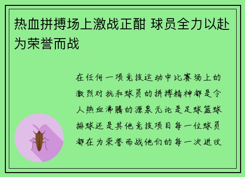 热血拼搏场上激战正酣 球员全力以赴为荣誉而战